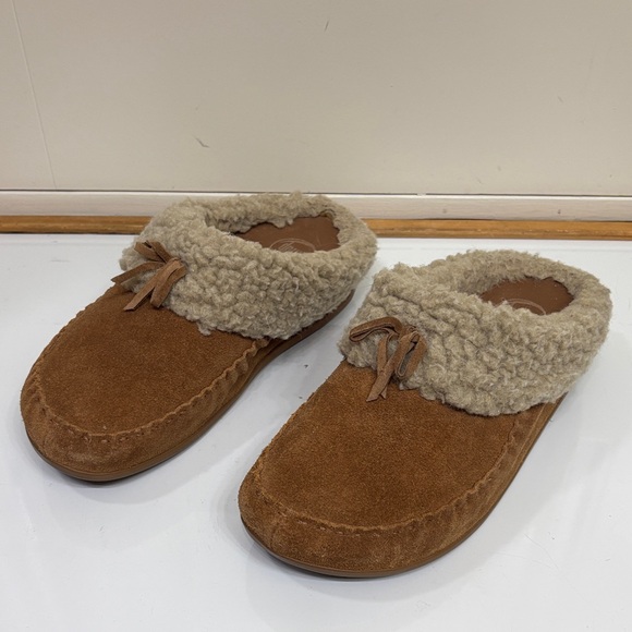 Fitflop Shoes - Fitflop The Cuddler Cozy Brown Suede Slippers with Faux Fur Lining